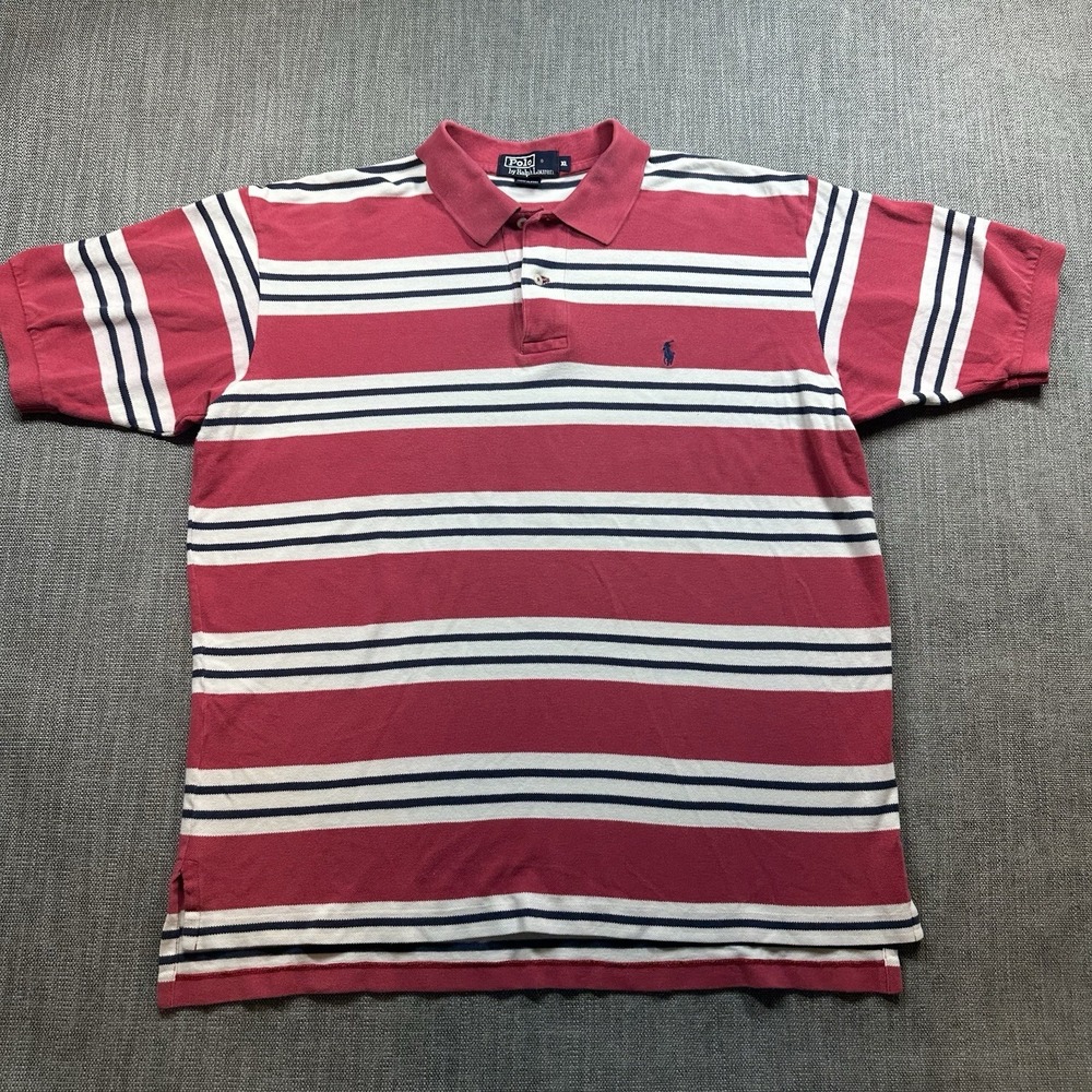 Polo‎ Ralph Lauren Shirt Men's XL Red Striped Short Sleeve Casual Golf Outdoor